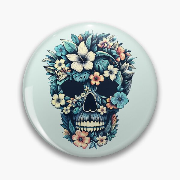 Item preview, Tropical Skull, skull art, tropical floral, cool beach, leaves, flowers, butterflies, life and death in North American pop culture designed and sold by Collagedream.