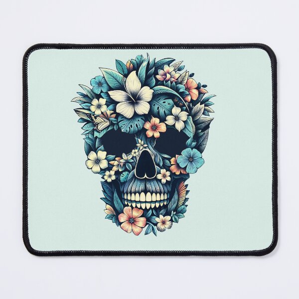 Item preview, Tropical Skull, skull art, tropical floral, cool beach, leaves, flowers, butterflies, life and death in North American pop culture designed and sold by Collagedream.