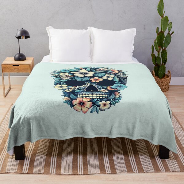 Item preview, Tropical Skull, skull art, tropical floral, cool beach, leaves, flowers, butterflies, life and death in North American pop culture designed and sold by Collagedream.