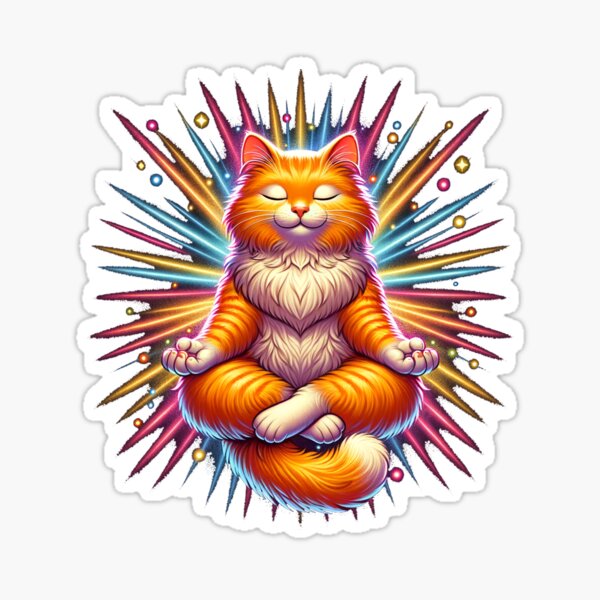 Item preview, Radiant Meditating Cat Art - A Burst of Zen and Color designed and sold by PeaceZense.