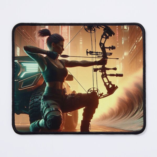 Item preview, Title: "Neon Huntress: Cyber Archer's Gambit" designed and sold by Ghost Archer Illusions.