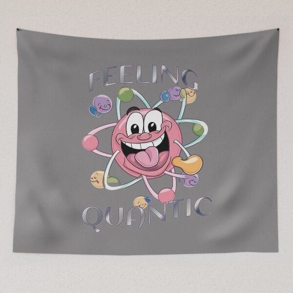 Item preview, Smiling atom cartoon scientific design: with phrase "quantum sensation" designed and sold by StyleFused.