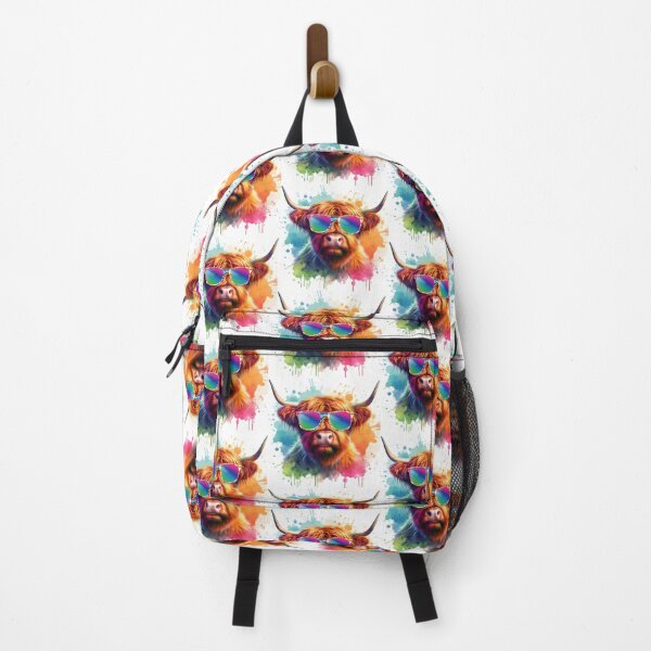 Vista previa del artículo con la obra «Vaca escocesa de las tierras altas con gafas de sol colorida acuarela», diseñado y vendido por MaedK.