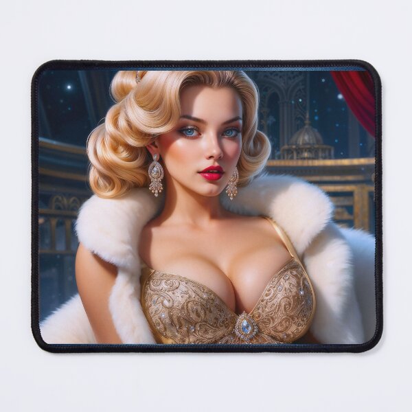 Item preview, A Stunning Elegant Blonde In A Gold Gown and White Mink Fur Captivating AI Concept Art by Xzendor7 designed and sold by Xzendor7 Digital Art Creations.