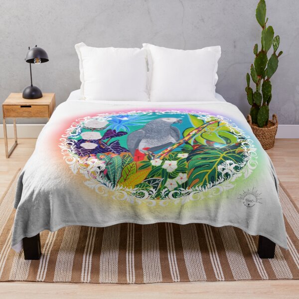 Item preview, Gabon Gray Parrot and rainbow tropical landscape designed and sold by GabiVitryArt.