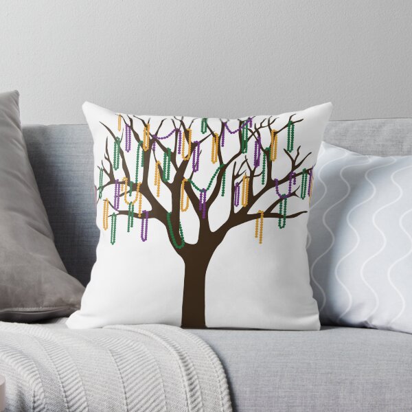 Tulane Mardi Gras Bead Tree Throw Pillow