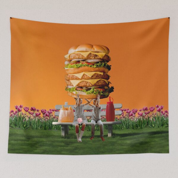 Item preview, Park Bench Adventure "Allowance" Surreal Art Print - Fun Kid's Burger Art designed and sold by GollyWillikers.