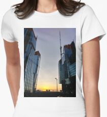 Tower block, High-rise building, Happiness, Building, Skyscraper, New York, Manhattan, Street, Pedestrians, Cars, Towers, morning, trees, subway, station, Spring, flowers, Brooklyn Women's Fitted T-Shirt