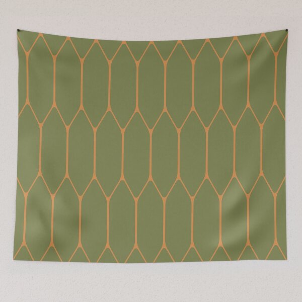 Item preview, Long Honeycomb Minimalist Geometric Pattern in Vintage Olive Green and Cantaloupe Orange  designed and sold by kierkegaard.