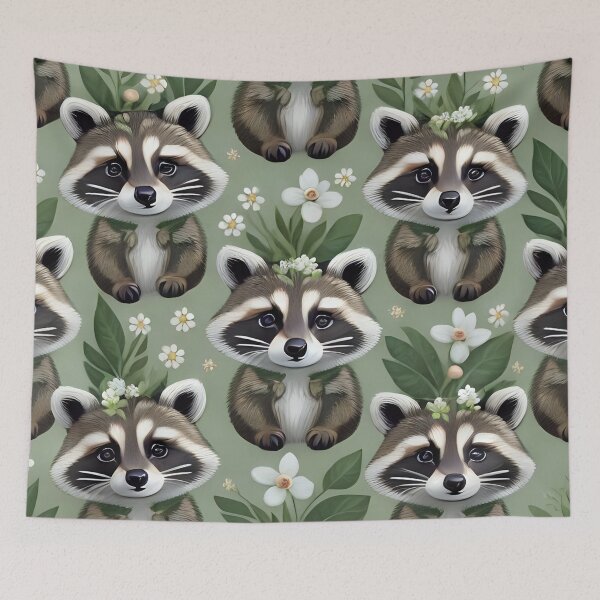 Item preview, Floral raccoon seamless pattern designed and sold by Nolan6.