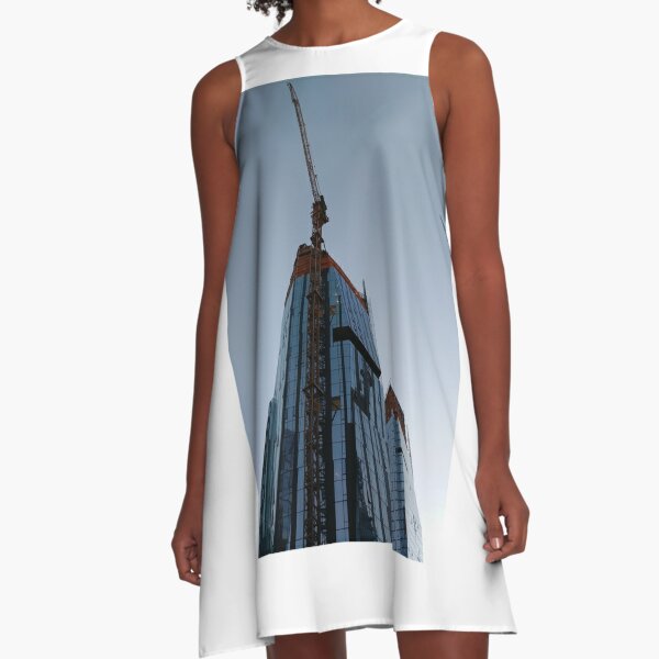 Spire, Happiness, Building, Skyscraper, New York, Manhattan, Street, Pedestrians, Cars, Towers, morning, trees, subway, station, Spring, flowers, Brooklyn A-Line Dress