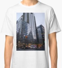 Tower block, High-rise building, Happiness, Building, Skyscraper, New York, Manhattan, Street, Pedestrians, Cars, Towers, morning, trees, subway, station, Spring, flowers, Brooklyn Classic T-Shirt