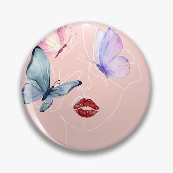 Item preview, Lineart of a Woman's Face with Butterflies & Lips | Pink designed and sold by Graphlie.