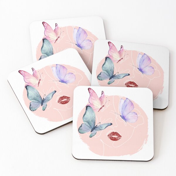 Item preview, Lineart of a Woman's Face with Butterflies & Lips | Pink designed and sold by Graphlie.