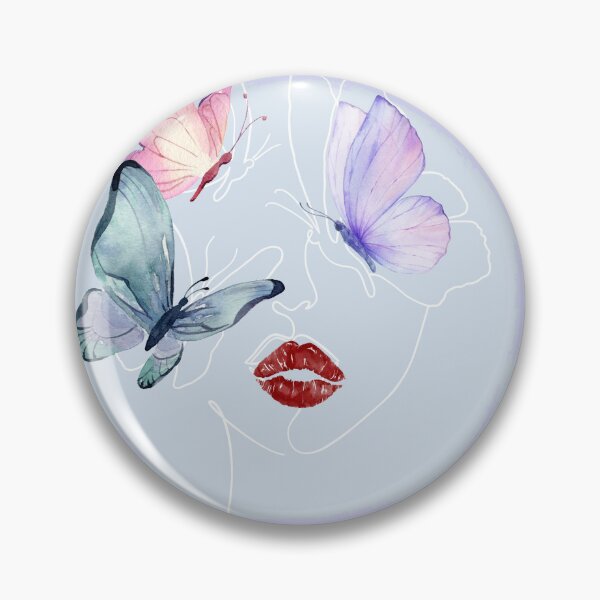 Item preview, Lineart of a Woman's Face with Butterflies & Lips | Blue designed and sold by Graphlie.