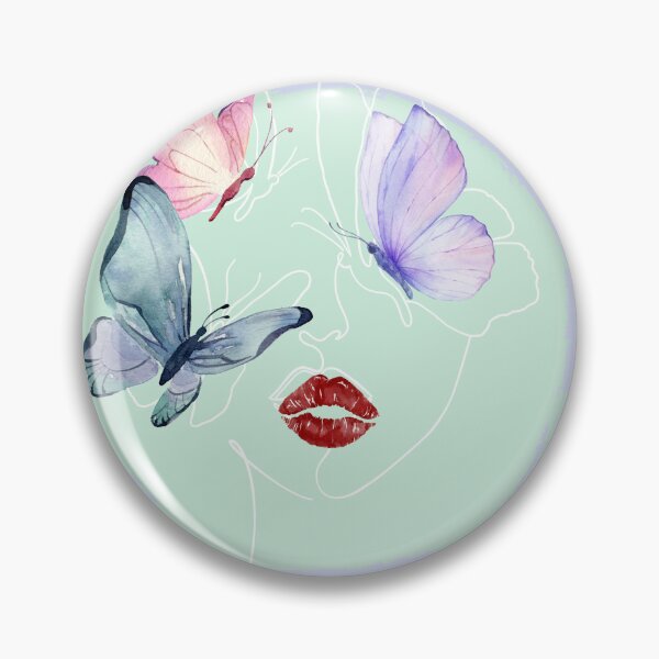 Item preview, Lineart of a Woman's Face with Butterflies & Lips | Green designed and sold by Graphlie.