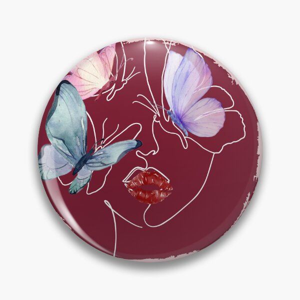 Item preview, Lineart of a Woman's Face with Butterflies & Lips | Dark Red designed and sold by Graphlie.