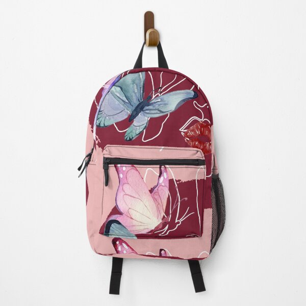 Item preview, Lineart of a Woman's Face with Butterflies & Lips | Dark Red designed and sold by Graphlie.