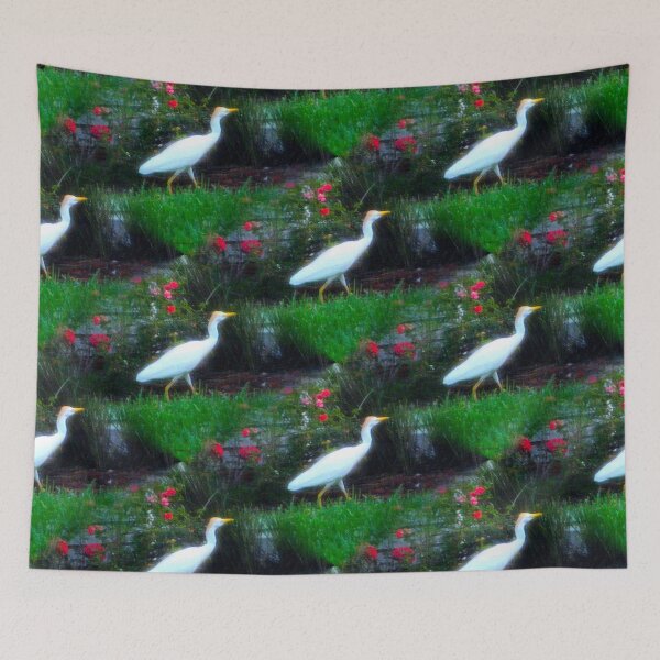 Item preview, Crane Walks By Red Roses in Yard designed and sold by kristalcurt.