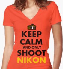 Keep Calm and Only Shoot Nikon Women's Fitted V-Neck T-Shirt