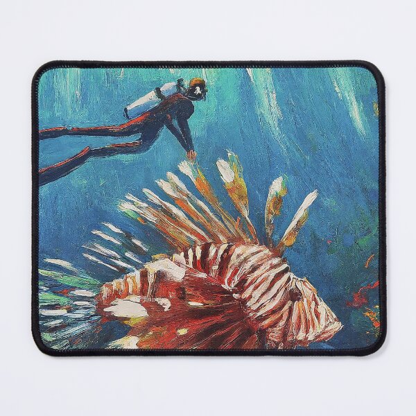 Item preview, SCUBA Diver Meets Lion Fish Impressionism Art designed and sold by SportsT-Shirts.