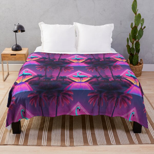 Item preview, Neon Fluorescent Purple Pink Flamingo Palm Trees Sunset designed and sold by tanjica.