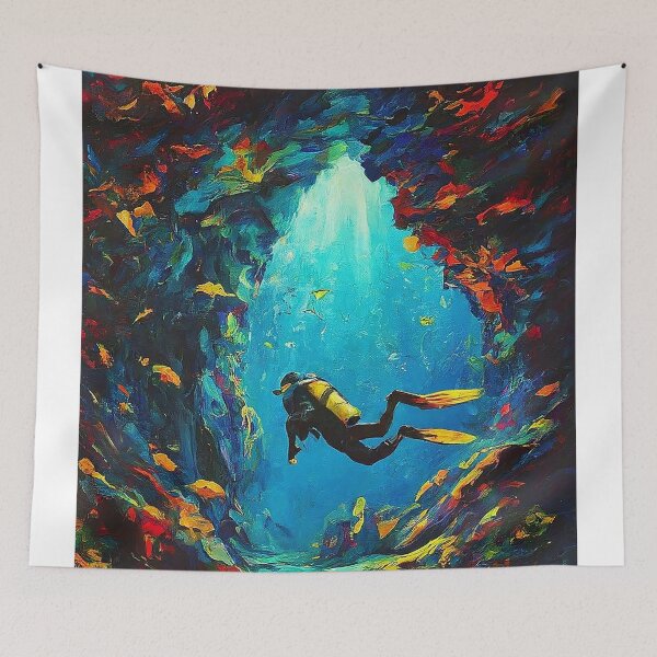 Item preview, SCUBA Cave Diving Discovery Impressionism Art designed and sold by SportsT-Shirts.