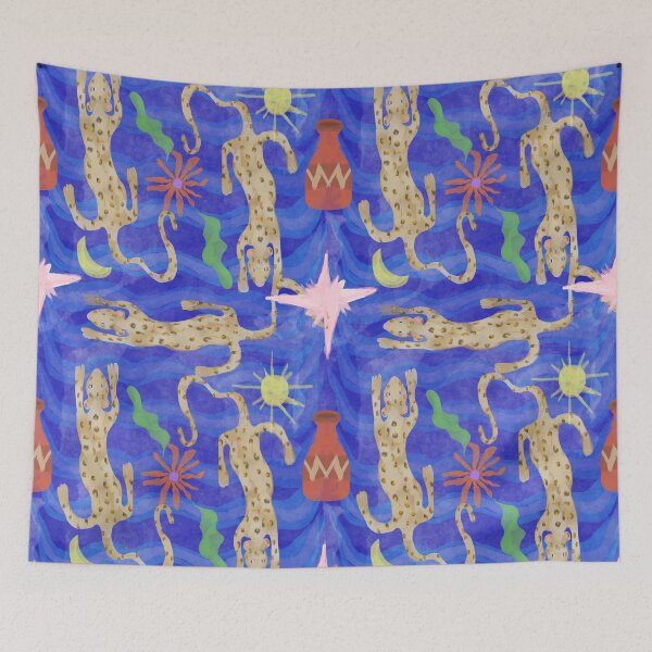 Item preview, 'Lazy Leopards Watercolor Repeat Textile Design ft. Sun, Moon + Urn designed and sold by Venus-in-Virgo.