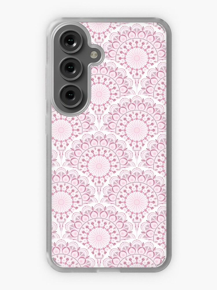 Samsung Galaxy Phone Case, Dusky Rose Confetti Lace Dot Mandala Art Deco Scallop designed and sold by Triplicate Limited