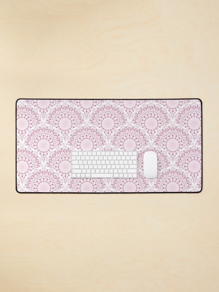 Mouse Pad, Dusky Rose Confetti Lace Dot Mandala Art Deco Scallop designed and sold by Triplicate Limited