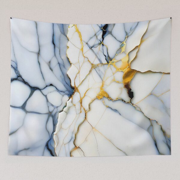 Item preview, White Marble Look (Image Faux Marble) Navy Veins Gold Accents designed and sold by Beachy.