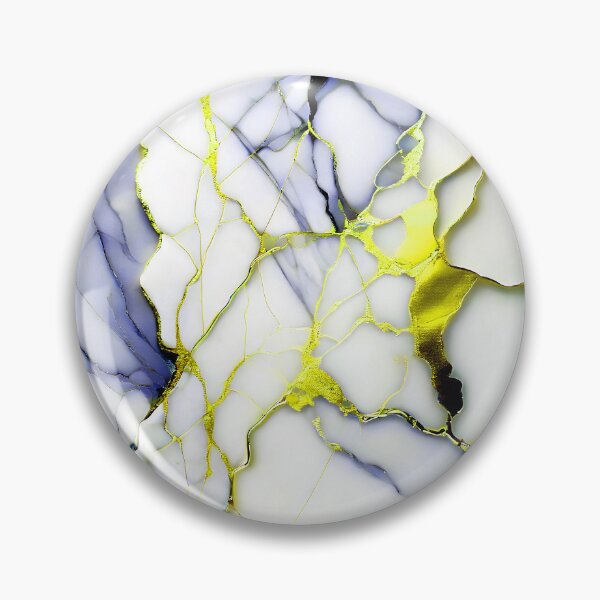 Item preview, White Marble Look (Image Faux Marble) Dark Blue Veins Yellow Accents designed and sold by Beachy.