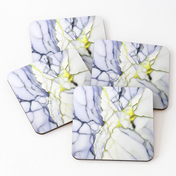Item preview, White Marble Look (Image Faux Marble) Dark Blue Veins Yellow Accents designed and sold by Beachy.