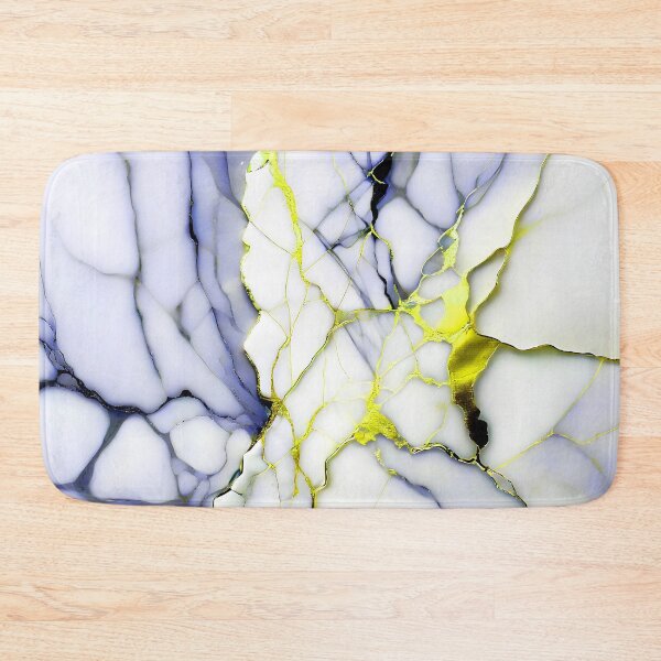 Item preview, White Marble Look (Image Faux Marble) Dark Blue Veins Yellow Accents designed and sold by Beachy.