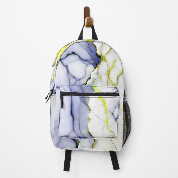 Item preview, White Marble Look (Image Faux Marble) Dark Blue Veins Yellow Accents designed and sold by Beachy.