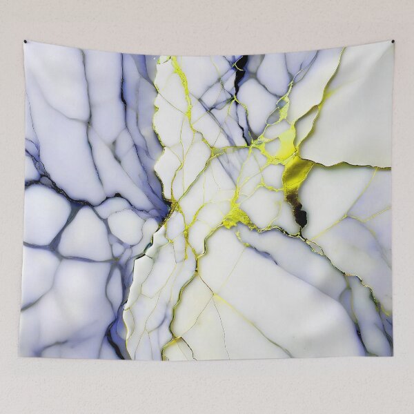 Item preview, White Marble Look (Image Faux Marble) Dark Blue Veins Yellow Accents designed and sold by Beachy.
