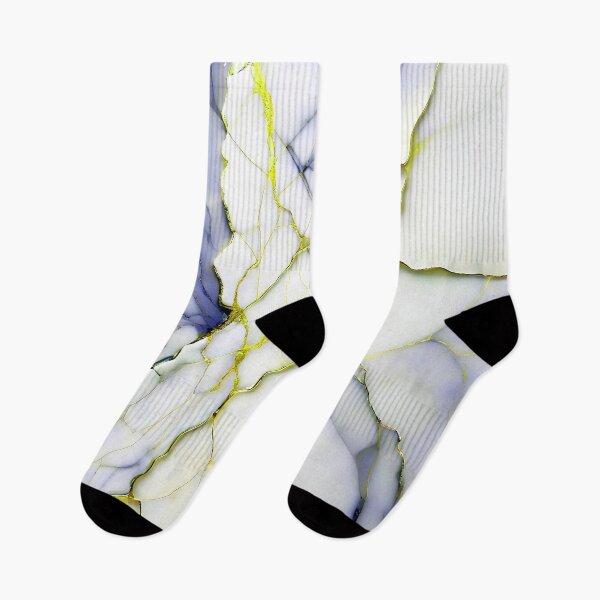 Item preview, White Marble Look (Image Faux Marble) Dark Blue Veins Yellow Accents designed and sold by Beachy.