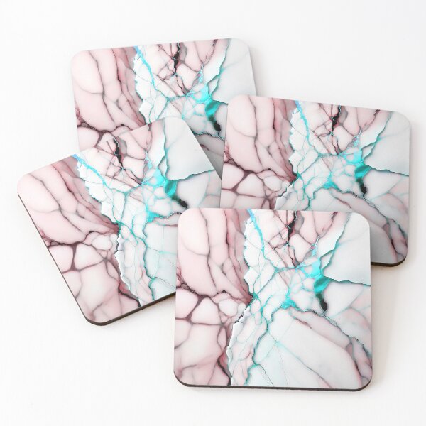 Item preview, White Marble Look (Image Faux Marble) Dusty Pink Veins Cyan Accents designed and sold by Beachy.