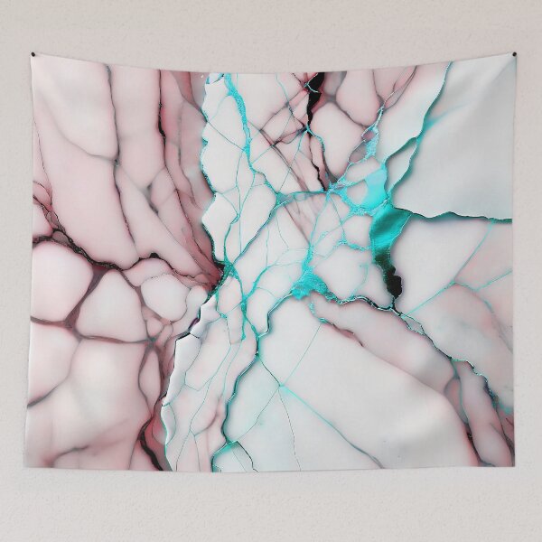 Item preview, White Marble Look (Image Faux Marble) Dusty Pink Veins Cyan Accents designed and sold by Beachy.