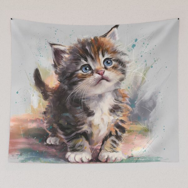 Item preview, Whimsical Kitten with Blue Eyes - Digital Painting designed and sold by PrintableByZaah.