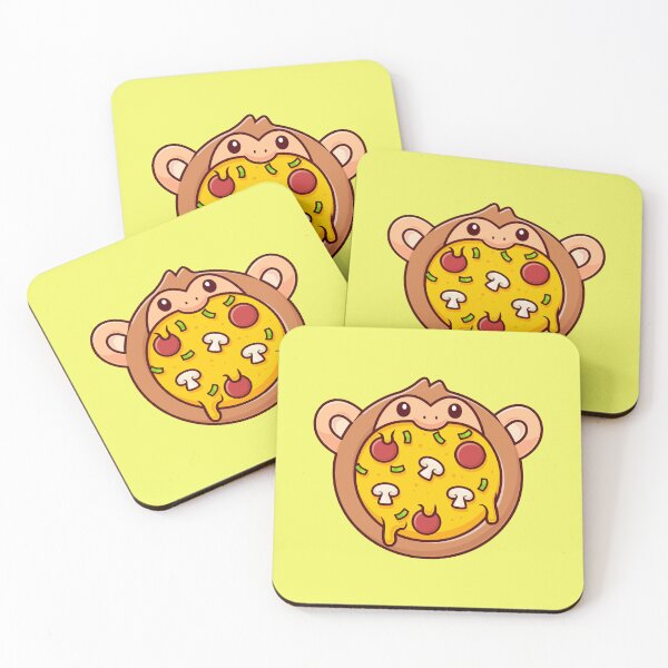 Item preview, Cute Monkey with Pizza Cartoon Vector Icon: A Delightful Blend of Animal and Food Fun designed and sold by hjian8219.