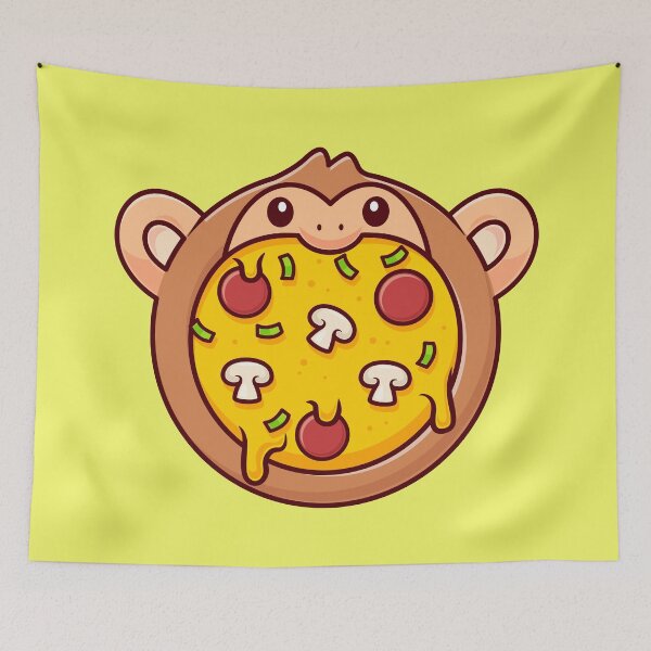 Item preview, Cute Monkey with Pizza Cartoon Vector Icon: A Delightful Blend of Animal and Food Fun designed and sold by hjian8219.