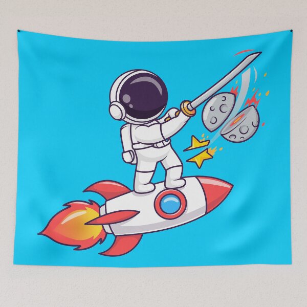 Item preview, "Cute Astronaut Slash Moon Star with Sword Rocket Cartoon Vector Icon" designed and sold by hjian8219.