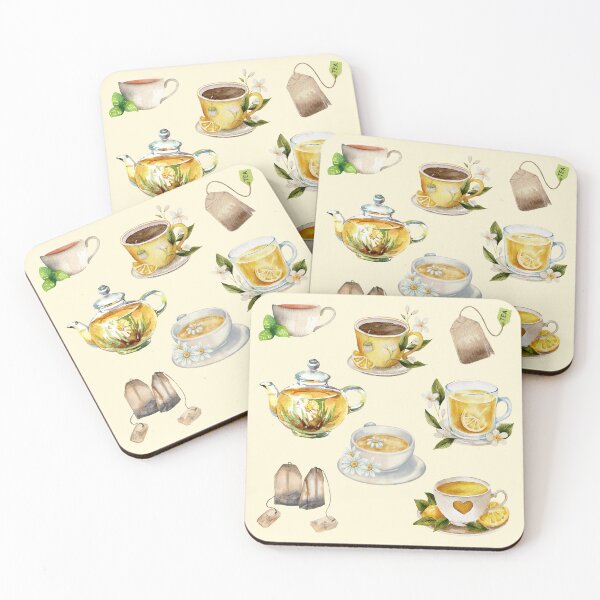 Item preview, Watercolor Lemons Tea Design Teacups Teapots Vintage Aesthetic Summer Autumn Illustration designed and sold by Annika Shurafa.