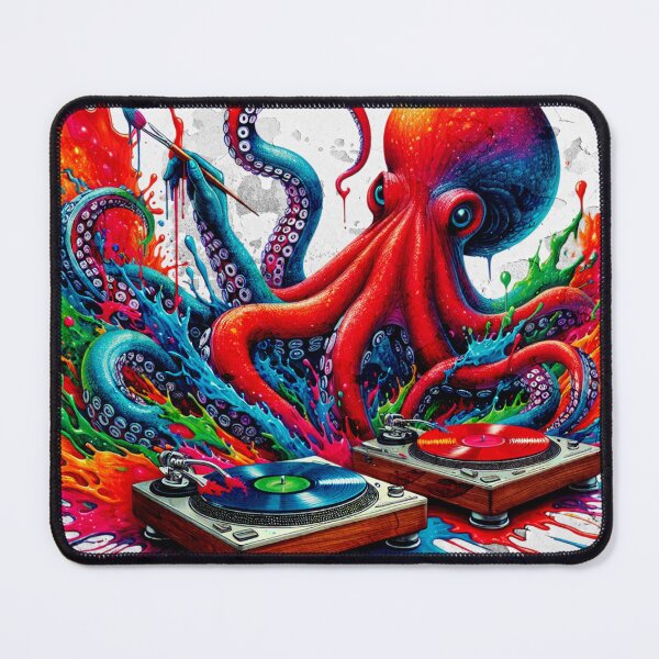 Item preview, Octopus Disc Jockey, Music Is Art, Octopus Splatter Paint Art, Tentacle Hand Paintbrush designed and sold by DroopysDesigns.