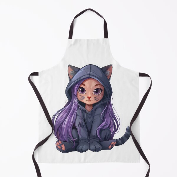 Item preview, Cute cat in a hood with purple hair, whimsical cartoon style. designed and sold by tjnextgen99.
