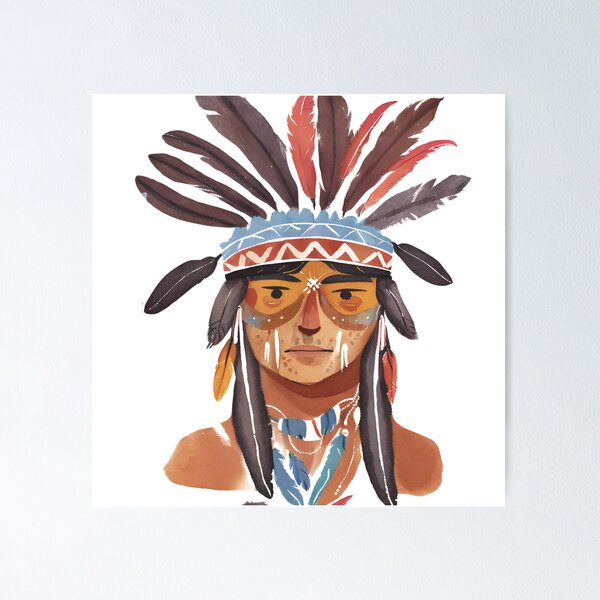 Item preview, American warrior tribal face watercolor designed and sold by AKRE R.