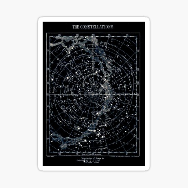 STAR CONSTELLATIONS : Vintage 1900 Galaxy Chart Map Sticker