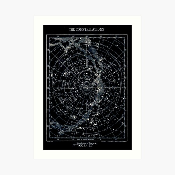 STAR CONSTELLATIONS : Vintage 1900 Galaxy Chart Map Art Print