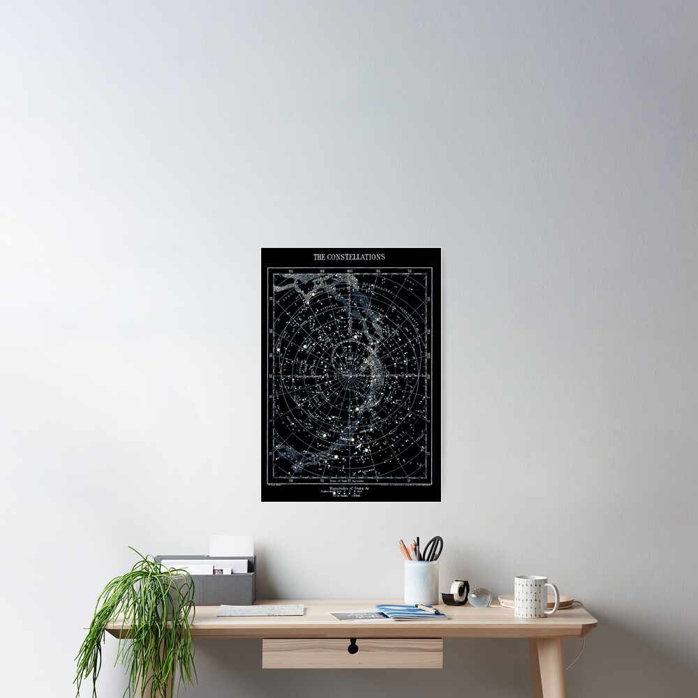 STAR CONSTELLATIONS : Vintage 1900 Galaxy Chart Map Poster